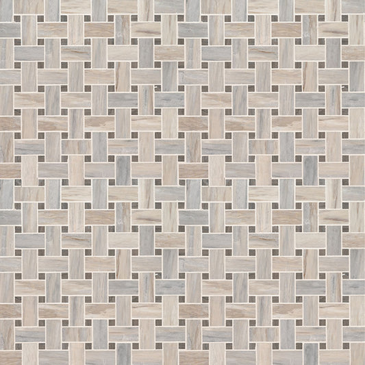12x12 Angora Basketweave Mosaic Natural-Look Polished Smooth Marble Tile