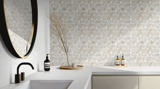 Ivory Beige - 12x12 Angora Multi-Polygon Mosaic Natural-Look Polished Smooth Marble Tile