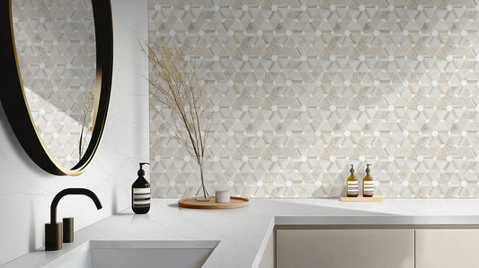 12x12 Angora Multi-Polygon Mosaic Natural-Look Polished Smooth Marble Tile