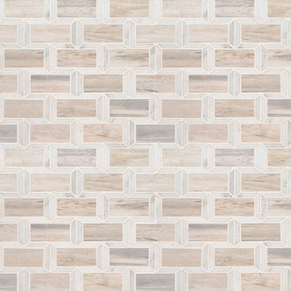 Ivory Taupe - 12x12 Angora Mosaic Framed Border Polished Smooth Marble Tile