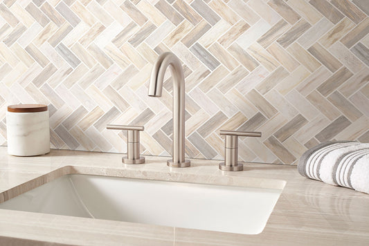 1x3 Angora Herringbone Mosaic Natural-Look Polished Smooth Marble Tile