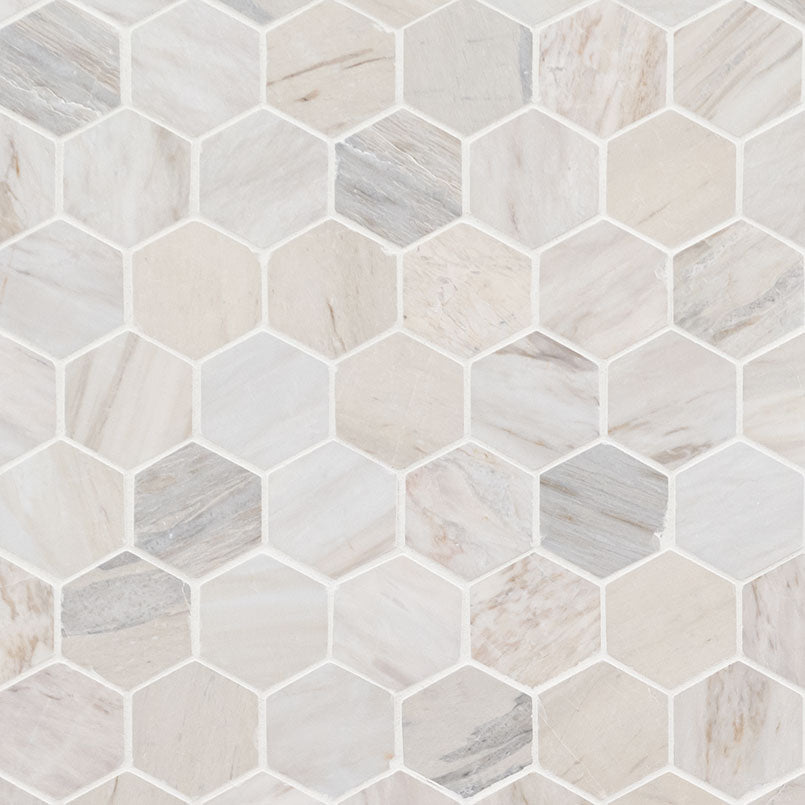 12x12 Angora Hexagon Mosaic Polished Smooth Marble Tile