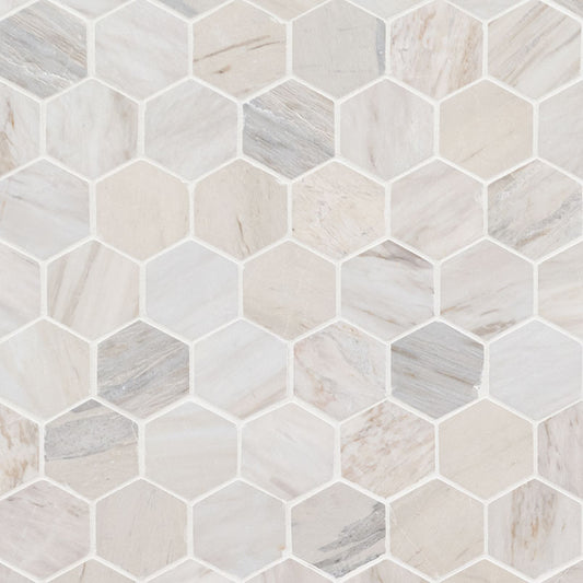 12x12 Angora Hexagon Mosaic Polished Smooth Marble Tile