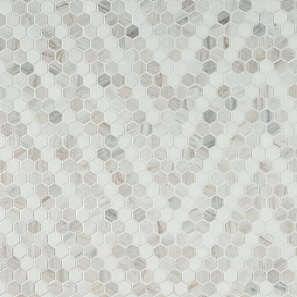 1" Angora Hexagon Mosaic Natural-Look Polished Smooth Marble Tile