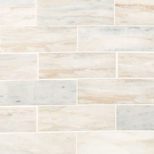 2x6 Angora Mosaic Natural-Look Polished Smooth Marble Tile