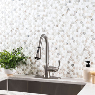 Soft Taupe - 1" Angora Hexagon Mosaic Natural-Look Polished Smooth Marble Tile
