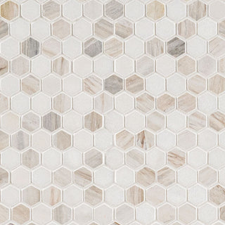 1" Angora Hexagon Mosaic Natural-Look Polished Smooth Marble Tile