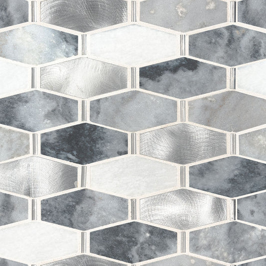 12x12 Ankara Hexagon Mosaic Metallic-Look Brushed Smooth Porcelain & Metal Tile