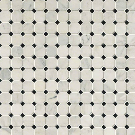 12x12 Arabescato Diamond Octagon Mosaic Natural-Look Honed Smooth Marble Tile