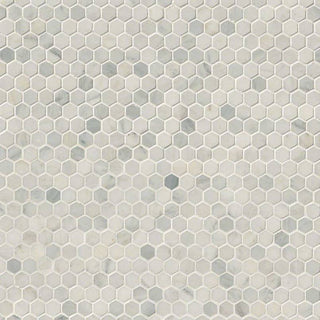 White Gray - 1" Arabescato Hexagon Mosaic Natural-Look Honed Smooth Marble Tile