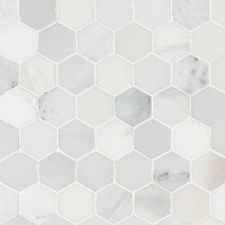 2" Arabescato Hexagon Mosaic Natural-Look Honed Smooth Marble Tile