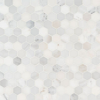 Soft Gray - 2" Arabescato Hexagon Mosaic Natural-Look Honed Smooth Marble Tile