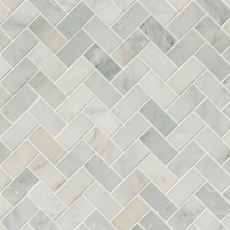 12x12 Arabescato Herringbone Mosaic Natural-Look Honed Smooth Marble Tile