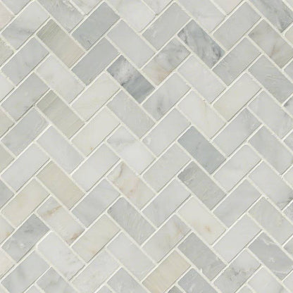 12x12 Arabescato Herringbone Mosaic Natural-Look Honed Smooth Marble Tile