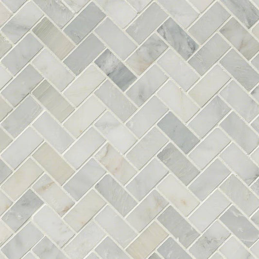 12x12 Arabescato Herringbone Mosaic Natural-Look Honed Smooth Marble Tile