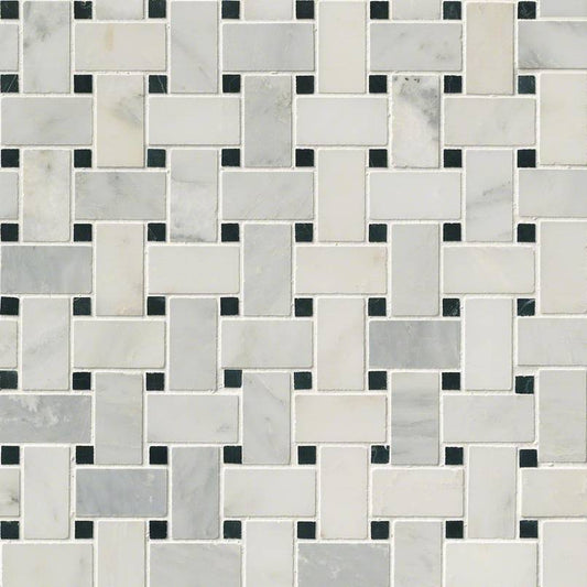 12x12 Arabescato Basketweave Mosaic Natural-Look Honed Smooth Marble Tile