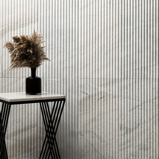 12x24 Arabescato Patterned Natural-Look Honed 3D Geometric Ribbed Marble Tile