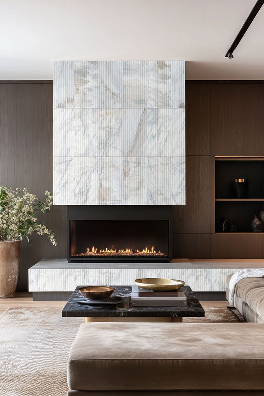 12x24 Arabescato Patterned Natural-Look Honed 3D Geometric Fluted Marble Tile