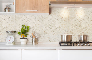 White Gold - 1x2 Arabescato Herringbone Mosaic Natural-Look Honed Smooth Marble Tile