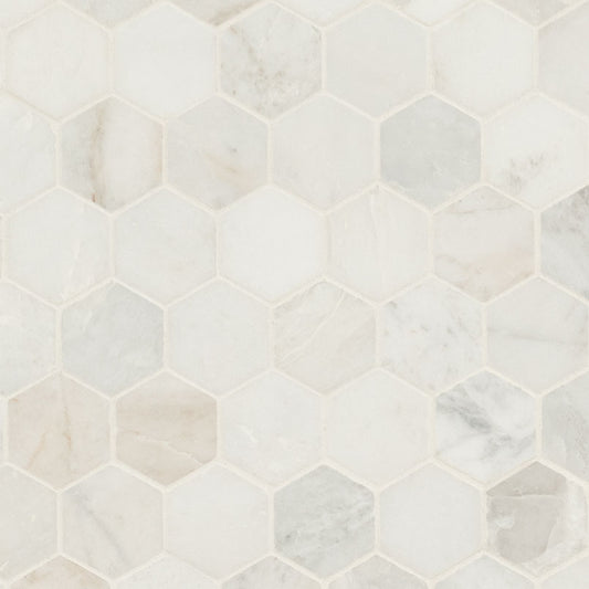 2" Arabescato Hexagon Mosaic Natural-Look Honed Smooth Marble Tile
