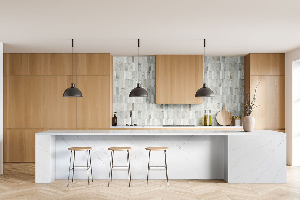 12x12 Arabescato Picket Mosaic Natural-Look Honed Smooth Marble Tile