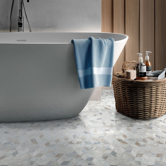 12x12 Arabescato Hexagon Diamond Mosaic Natural-Look Honed Smooth Marble Tile