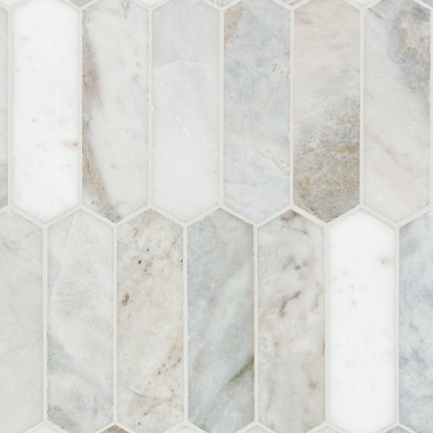 12x12 Arabescato Picket Mosaic Natural-Look Honed Smooth Marble Tile