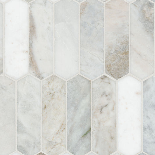 12x12 Arabescato Picket Mosaic Natural-Look Honed Smooth Marble Tile