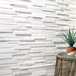 Bright White - 6x24 Arctic Natural-Look Honed Split-Face Marble Tile