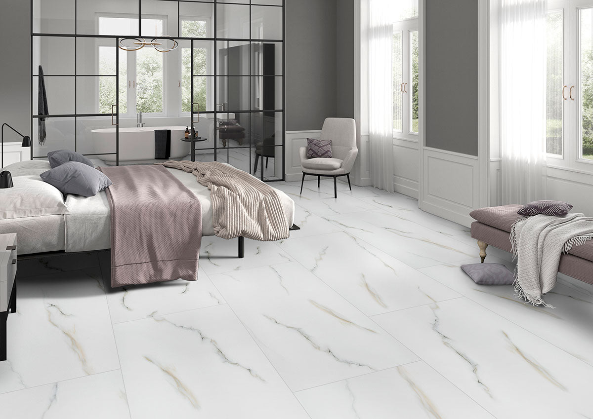 24x48 Aria Bianco Marble-Look Polished Smooth Porcelain Tile