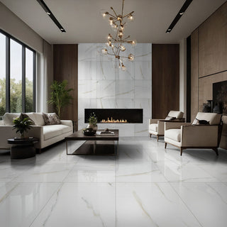 White - 24x24 Aria Bianco Marble-Look Polished Smooth Porcelain Tile