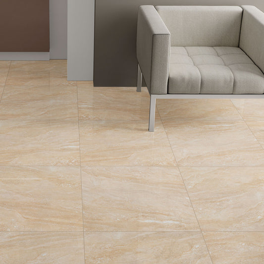 24x24 Aria Oro Stone-Look Polished Smooth Porcelain Tile