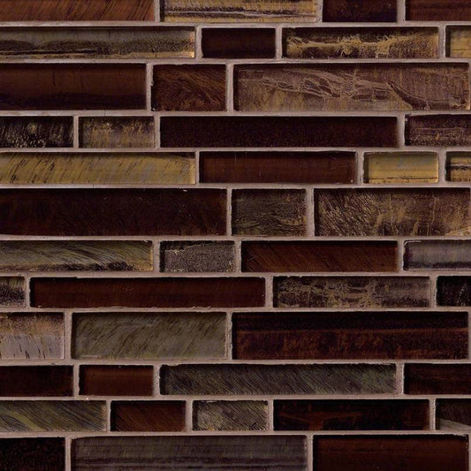 12x12 Artista Mosaic Rustic Wood-Look Glossy Smooth Glass Tile