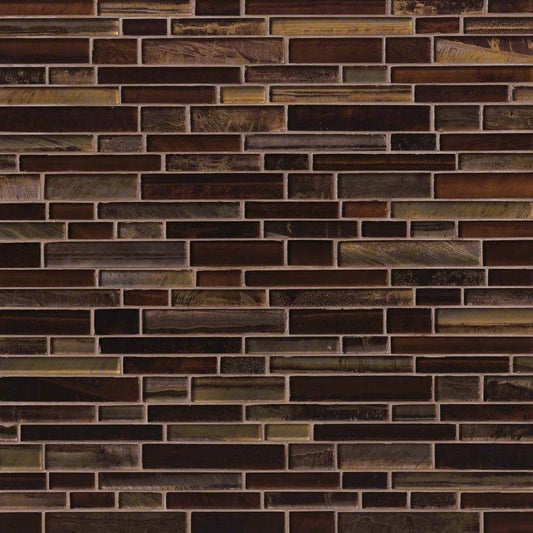 12x12 Artista Mosaic Rustic Wood-Look Glossy Smooth Glass Tile