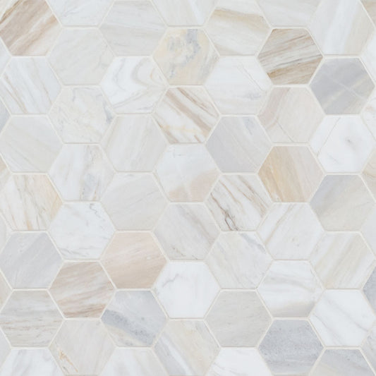 2" Athena Hexagon Mosaic Natural-Look Honed Smooth Marble Tile