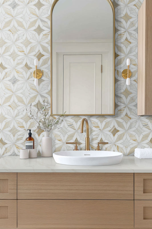 12x12 Athena Star Mosaic Natural-Look Polished Smooth Marble Tile