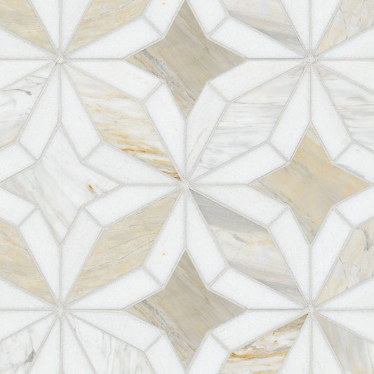 12x12 Athena Star Mosaic Natural-Look Polished Smooth Marble Tile