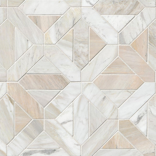 12x12 Athena Mosaic Framed Lattice Natural-Look Honed Smooth Marble Tile