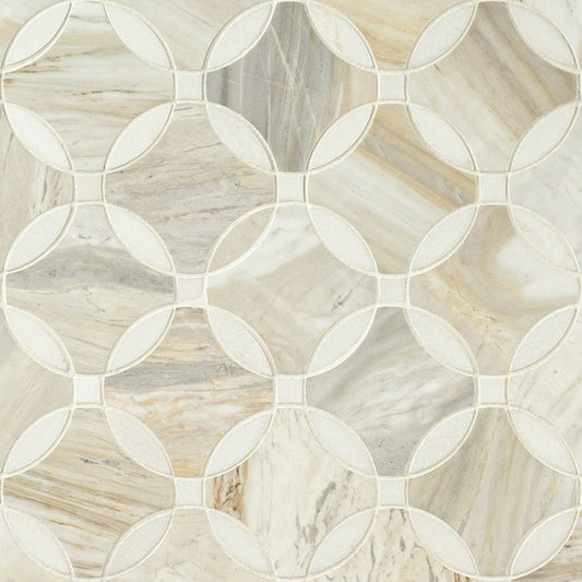 12x12 Athena Circle Lattice Mosaic Natural-Look Polished Smooth Marble Tile