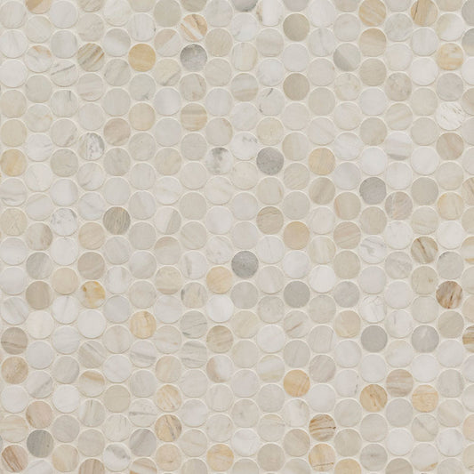 12x12 Athena Penny Round Mosaic Natural-Look Honed Smooth Marble Tile