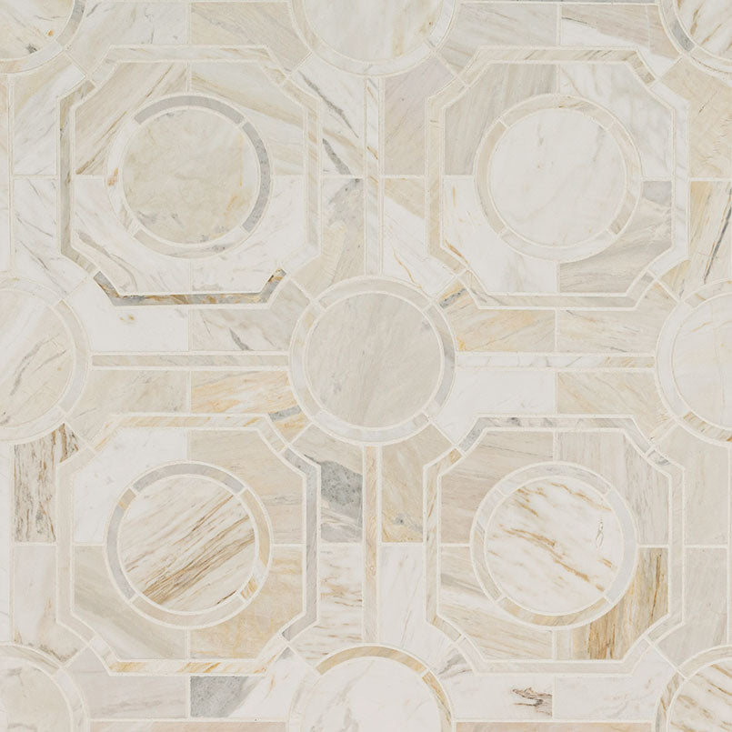 12x12 Athena Circle Framed Mosaic Natural-Look Polished Smooth Marble Tile