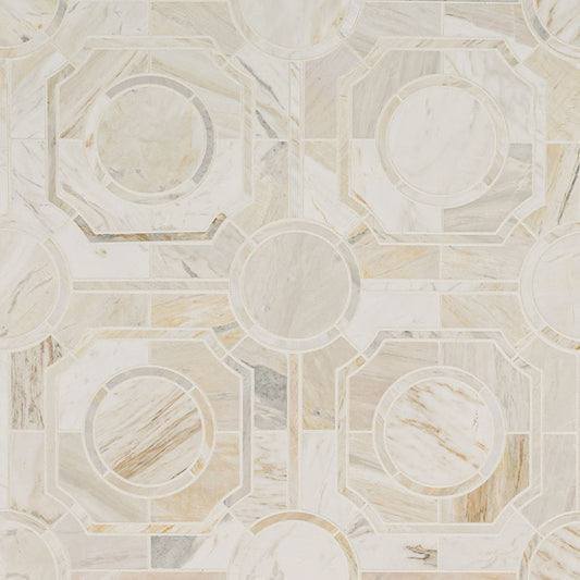 12x12 Athena Circle Framed Mosaic Natural-Look Polished Smooth Marble Tile