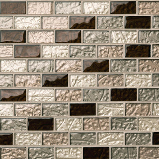 1x2 Ayres Mosaic Metallic-Look Undulated Glossy Smooth Glass Tile