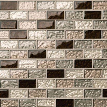 1x2 Ayres Mosaic Metallic-Look Undulated Glossy Smooth Glass Tile
