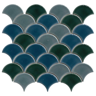 12x12 Azul Scallop Mosaic Mixed-Color Glossy Smooth Porcelain Tile