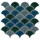 12x12 Azul Scallop Mosaic Mixed-Color Glossy Smooth Porcelain Tile