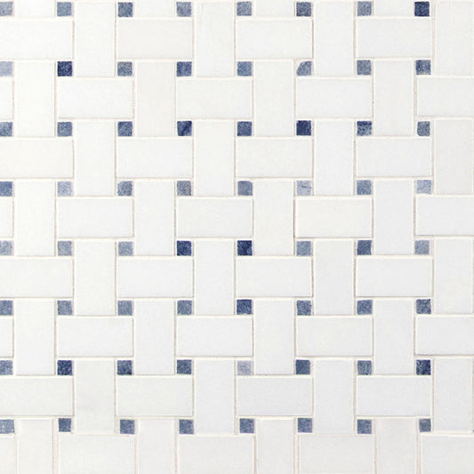12x12 Azula Basketweave Mosaic Mixed-Color Polished Smooth Marble Tile