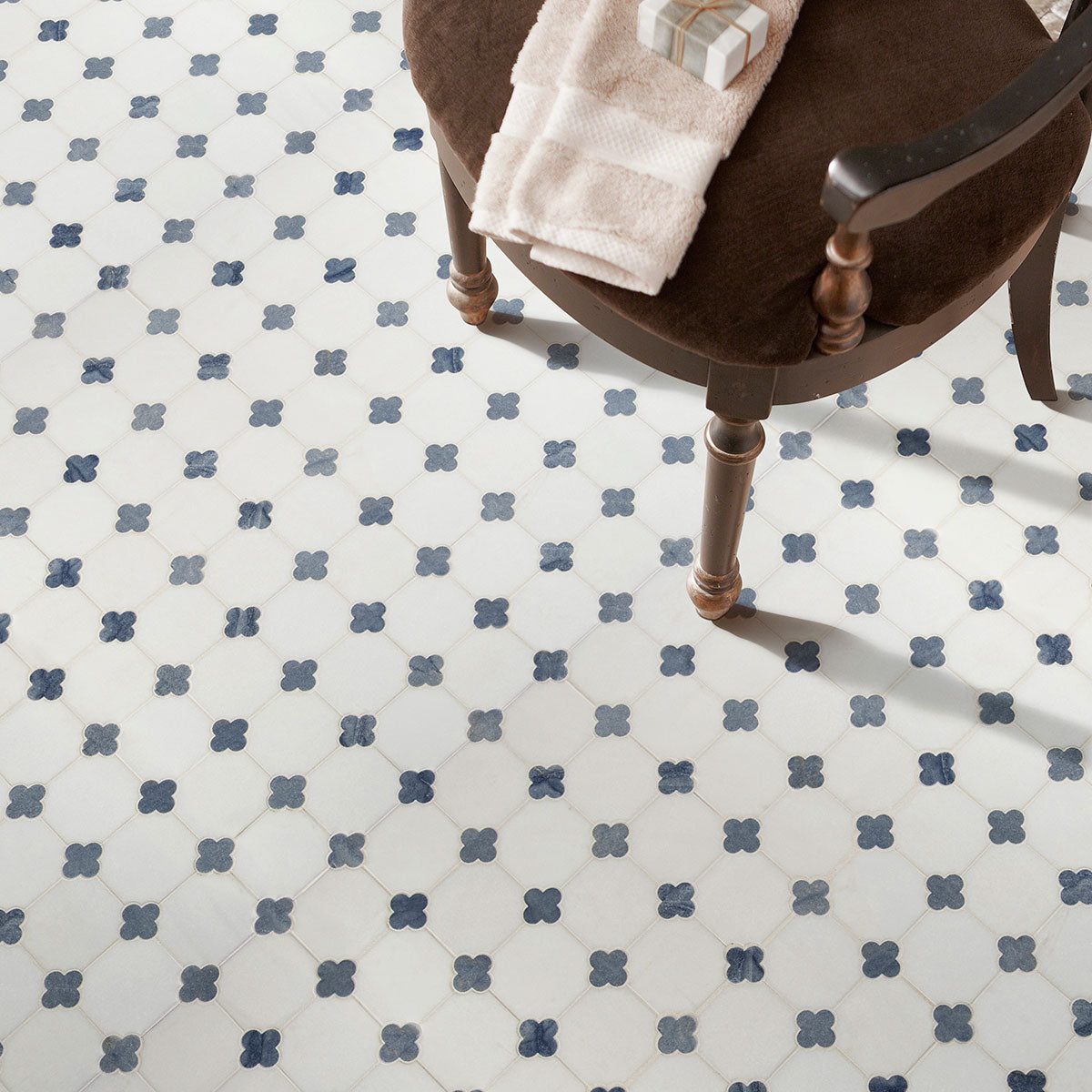 12x12 Azula Clover Mosaic Mixed-Color Polished Smooth Marble Tile