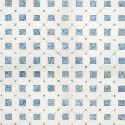 12x12 Azula Octagon Mosaic Mixed-Color Polished Smooth Marble Tile