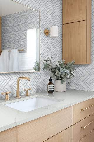 White Blue - 12x12 Azula Herringbone Mosaic Natural-Look Polished Smooth Marble Tile